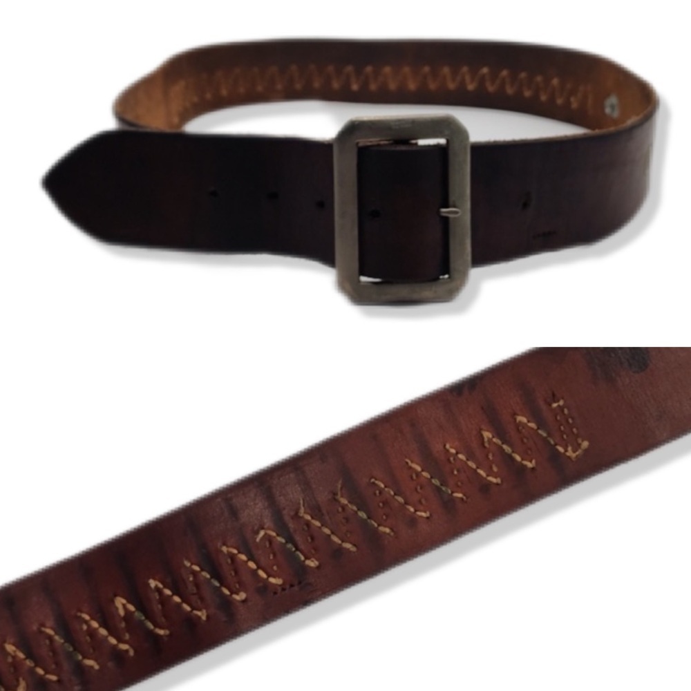 Vintage The George Company Brown Leather Embroidered Flat Panel Belt L